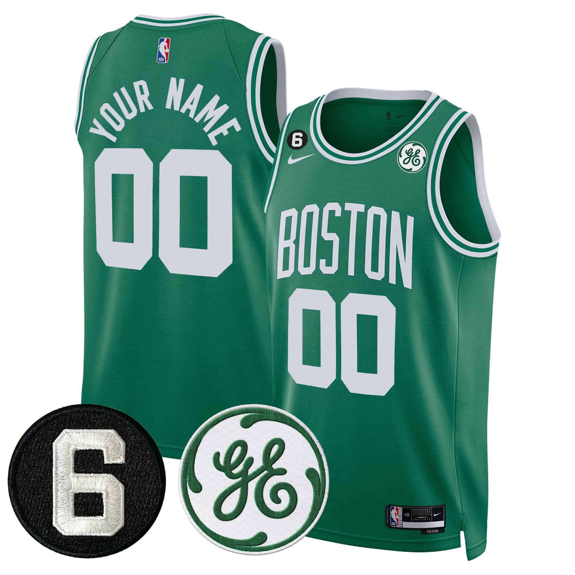 Men Boston Celtics Green 2024 Nike Bill Russell & John Havlicek Patch Custom NBA Jersey